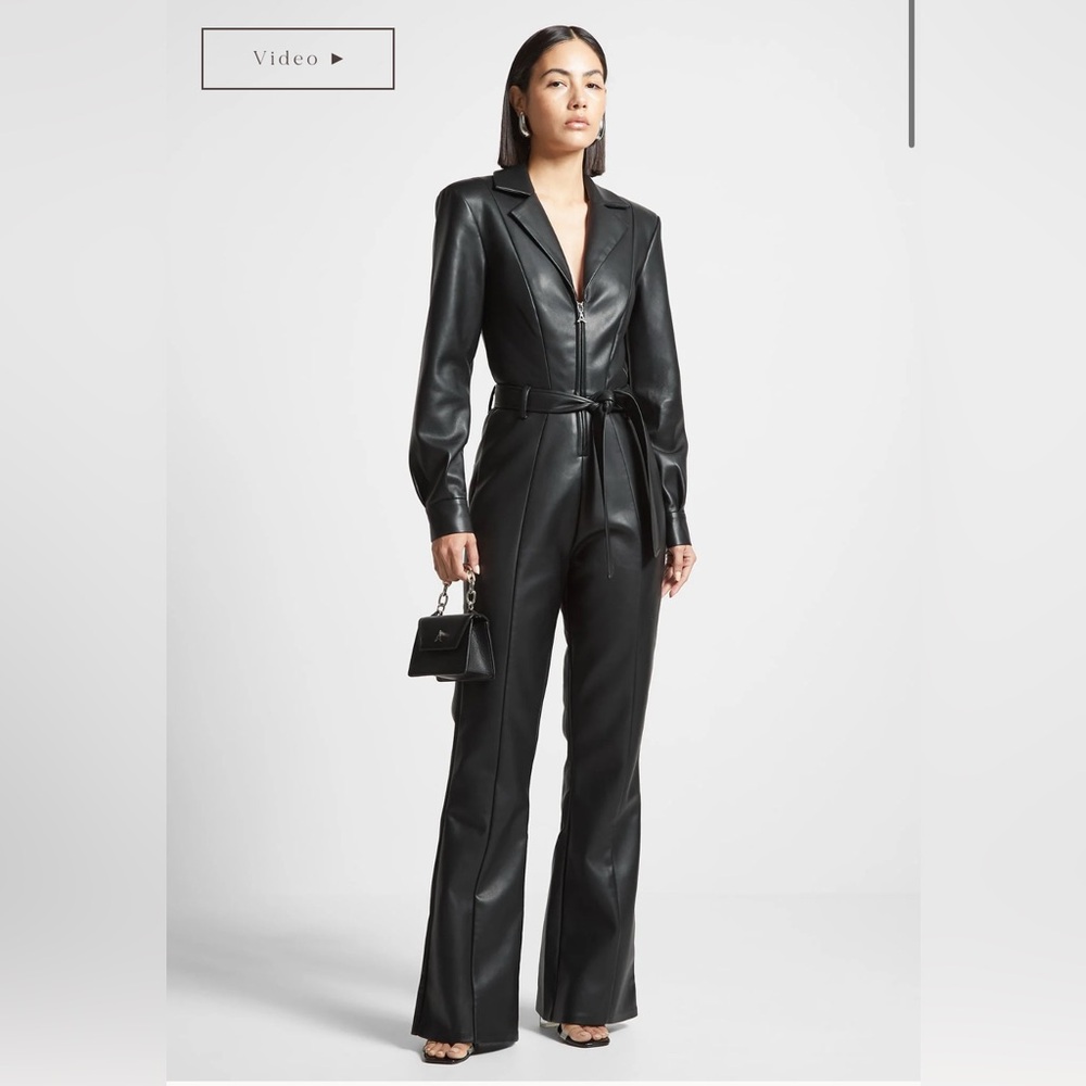 Maniere De Voir Black Leather Jumpsuit